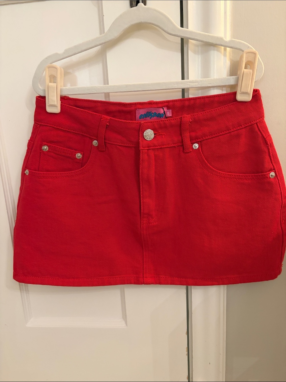 Edikted Bright Red Mini Skirt with Front Pockets